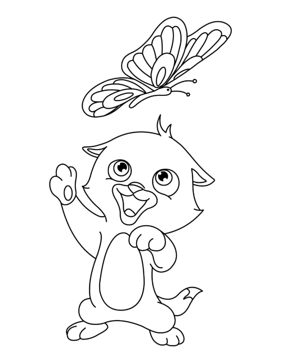 Cute Cat Playing With Butterfly Cat Coloring Pages Pdf Free Vectors
